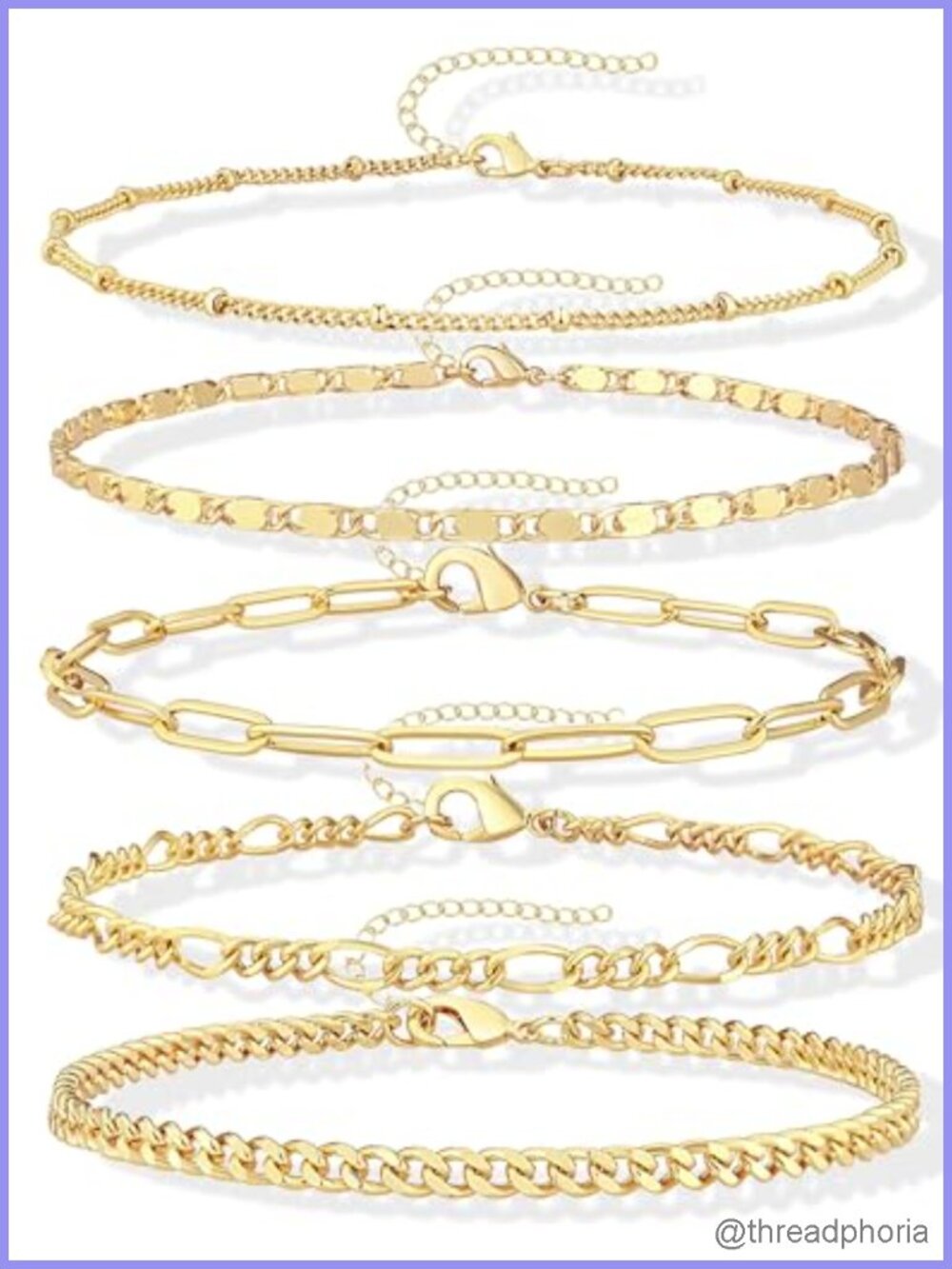 Layered Anklet Set 14K Gold Plated Anklets for Women Waterproof Adjustable